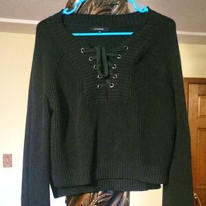 Black Sweater with Lace-Up Detail M